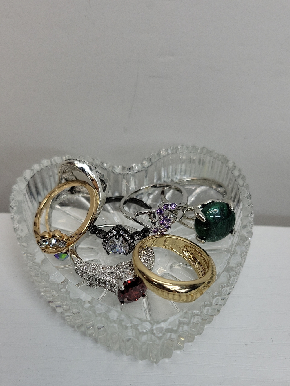 Glass Heart Jewelry Box with Assorted Rings - Clear - Picture 2 of 2
